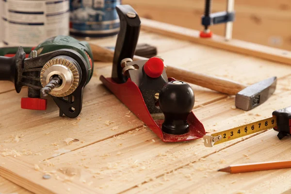 Woodworking tools on a carpenters table