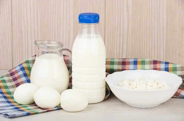 Milk, cottage cheese and boiled eggs