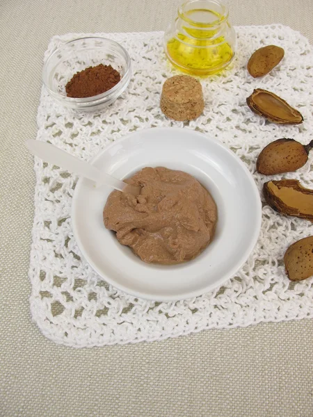Homemade chocolate mask with almond oil