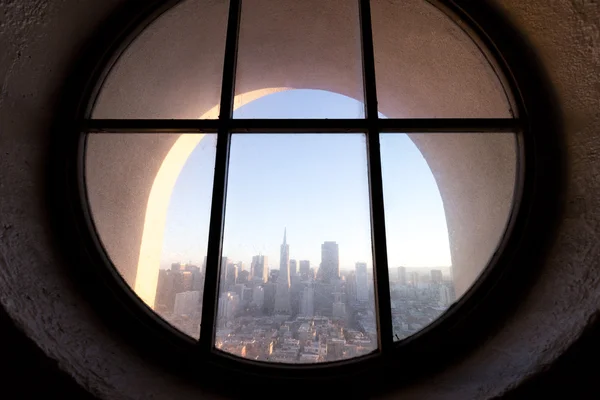 Cityscape of San Francisco through circle window