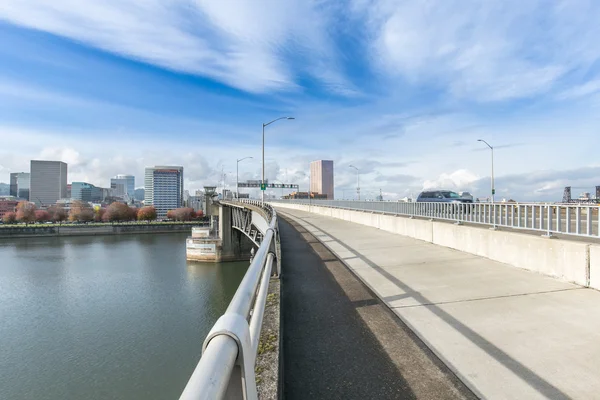 Footpath on bridge and skyline and cityscape in Portland