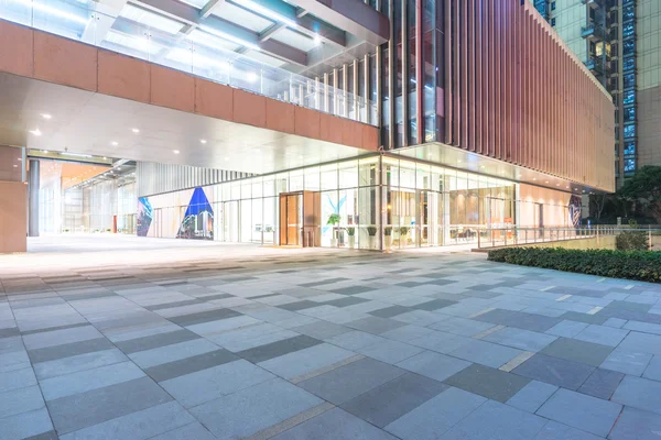 floor front of modern buildings at night