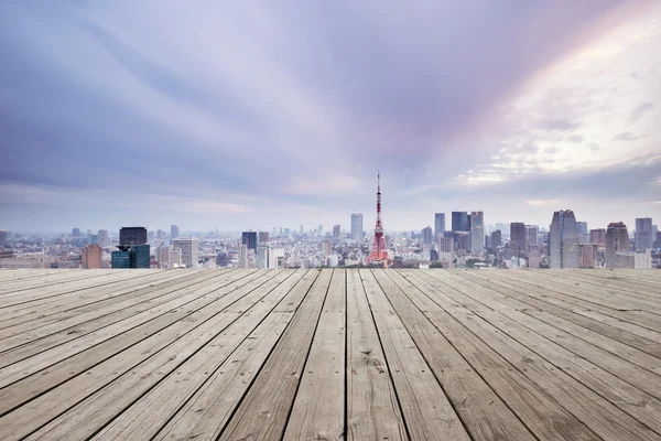 Empty street with cityscape and skyline of Tokyo