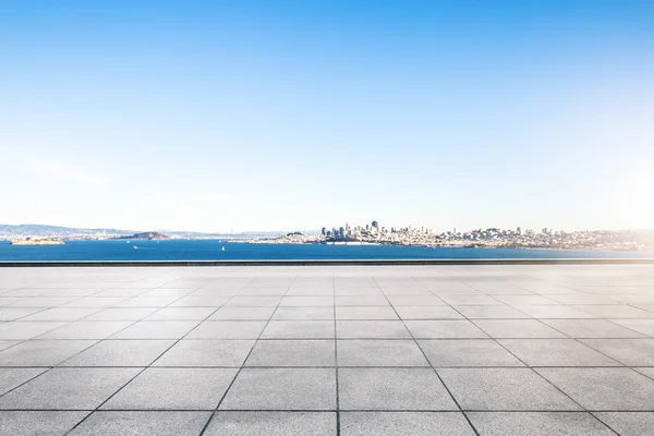Empty floor with cityscape and skyline of San Francisco