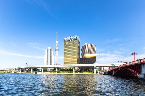 Bridge, water, modern buildings and Tokyo tower