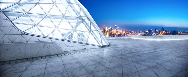 Cityscape and skyline of Chongqing from empty patio