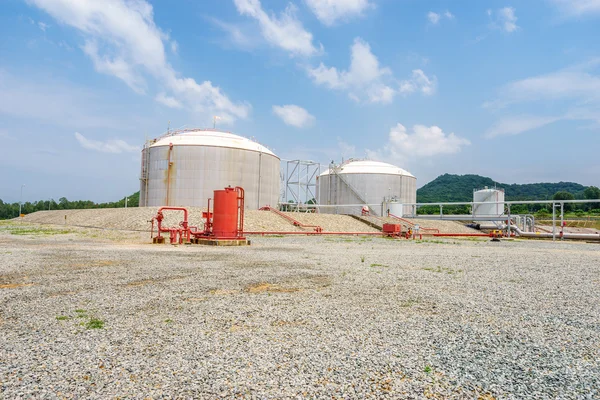 Oil tanks stand in empty ground
