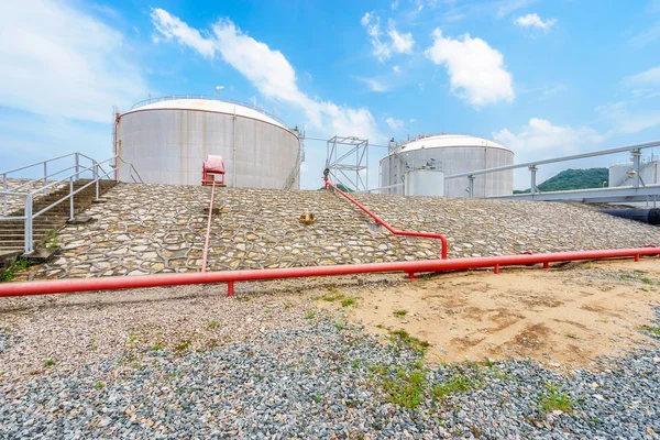 Oil tanks stand in empty ground