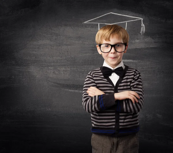 Child Boy Glasses, School Kid in Chalk Hat Blackboard, Education