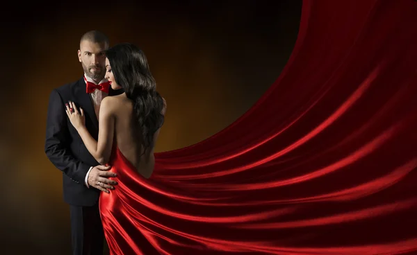 Couple Beauty Portrait, Man in Suit Woman in Red Dress, Rich Lady Gown