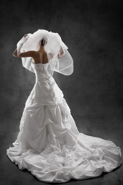 Bride in Wedding Dress, Fashion Model Girl Posing Back Rear View