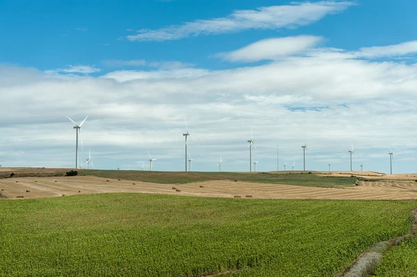 Fields with wind turbines