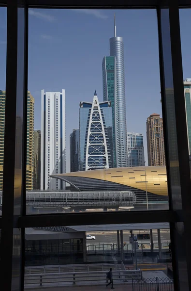Skyscrapers and metro station in Dubai