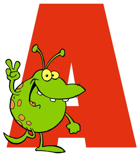 Letter A with cartoon alien