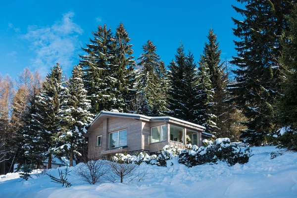 Building with snow in a forest