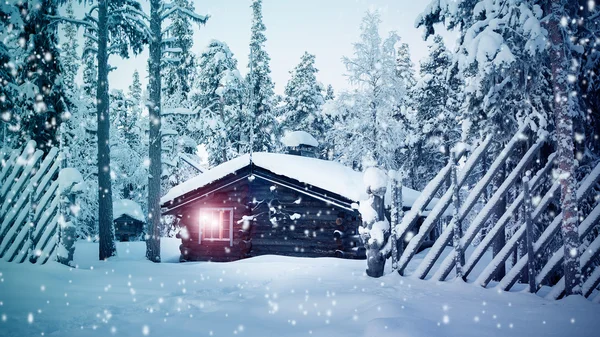 Little house in the forest with snow