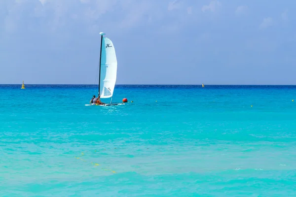 Unidentified people on the boat at Caribbean Sea of Mexico