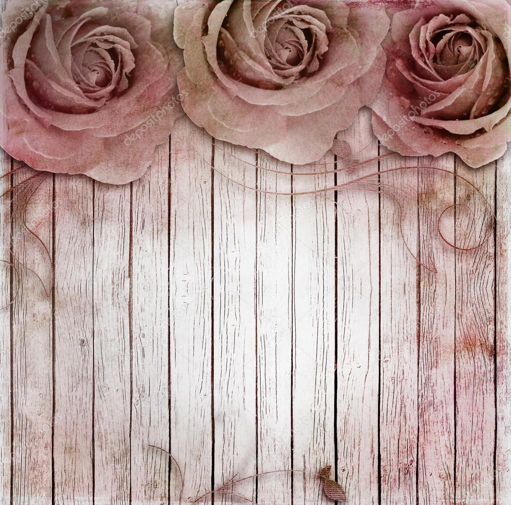 Wooden background with roses — Stock Photo © o_april #63507245
