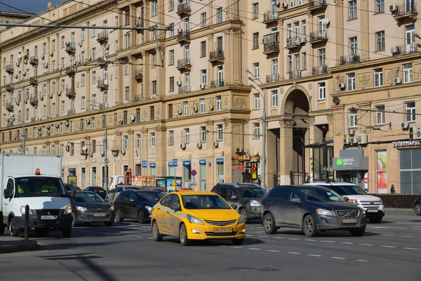 Moscow, Russia - March 14, 2016. Traffic on Garden Ring. Sadovoe koltso -circular main street in central Moscow.