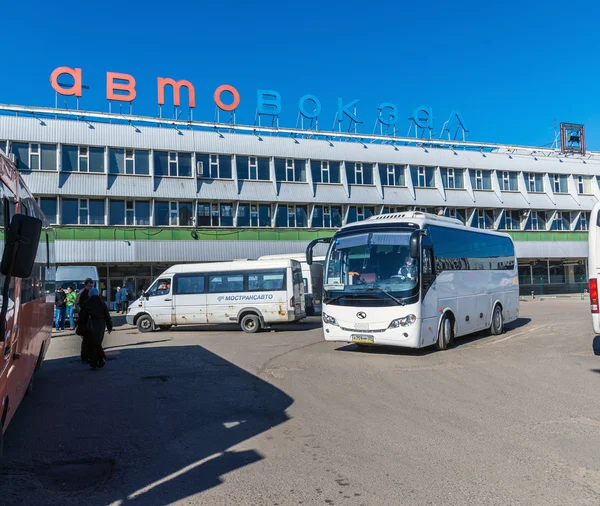 Moscow, Russia - April 04.2016. Shchelkovo bus station and  bus on the square
