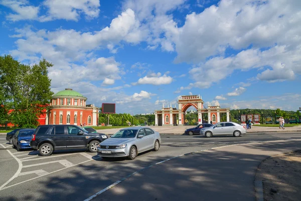 Moscow, Russia - June 08, 2016. Cars parked in front before Entrance to museum-estate Tsaritsyno