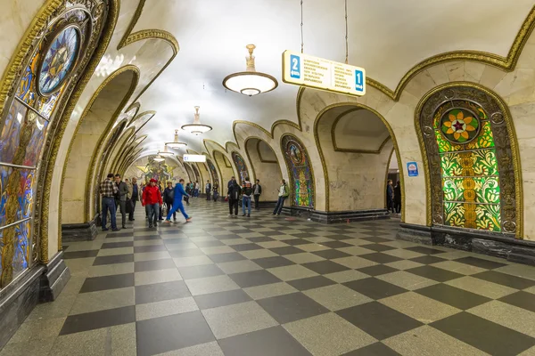 MOSCOW metro station Novoslobodskaia, Russia. Metro station Novoslobodskaia is a great monument of the Soviet era.