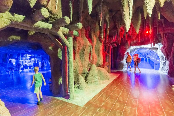 Antalya, Turkey-1 September 2014 People in the  aquarium. IT  is  longest of  world panoramic tunnel with alength  131 meters