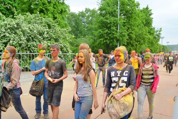 MOSCOW, RUSSIA - MAY 23, 2015: Festival of colors Holi in the Luzhniki Stadium. Roots of this fest are in India, where it called Holi Fest. Now russian people celebrate it too.