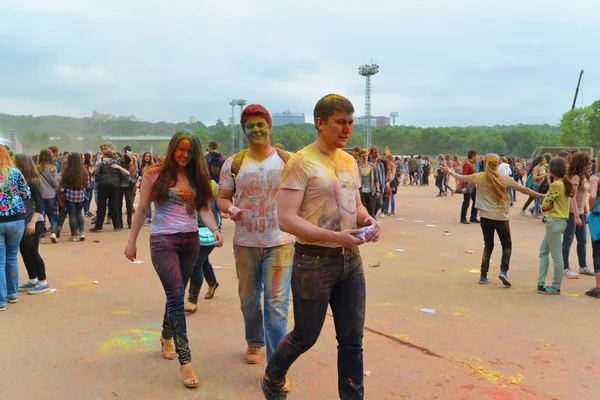 MOSCOW, RUSSIA - MAY 23, 2015: Festival of colors Holi in the Luzhniki Stadium. Roots of this fest are in India, where it called Holi Fest. Now russian people celebrate it too.