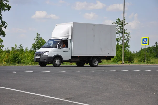 LIPETSK, RUSSIA - 29.05. 2015. White truck Gazelle on a  road