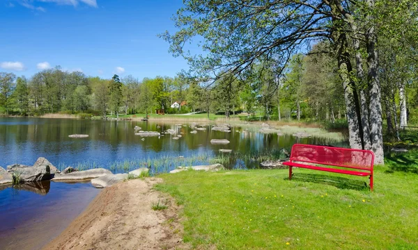 Beautiful Swedish lake scenery in spring season