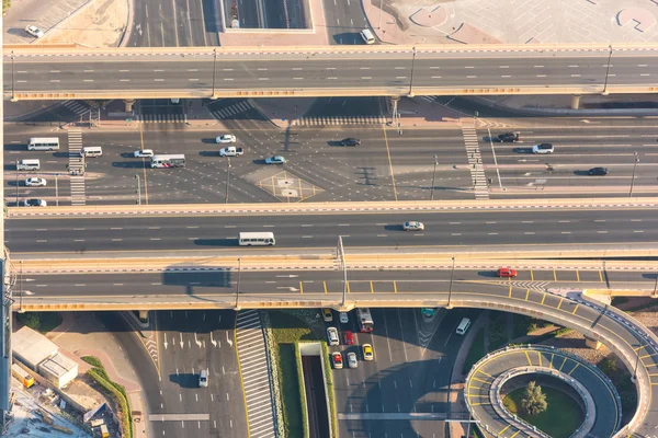 Top view of highway interchange in Dubai