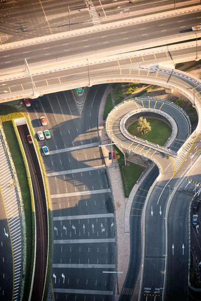 Top view of highway interchange in Dubai