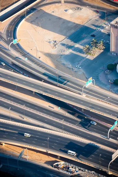 Top view of highway interchange in Dubai