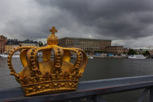 STOCKHOLM, SWEDEN - JUNE 18: Panoramic view on the old town of Stockholm and kings crown on bridge, Sweden on 18 June, 2015