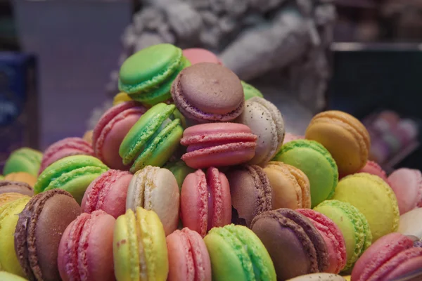 Traditional french colorful macarons in market