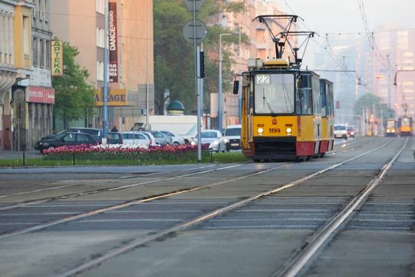 WARSAW, POLAND - MAY 5: Warsaw public transport. Old tram on May 5, 2015, Warshaw, Poland