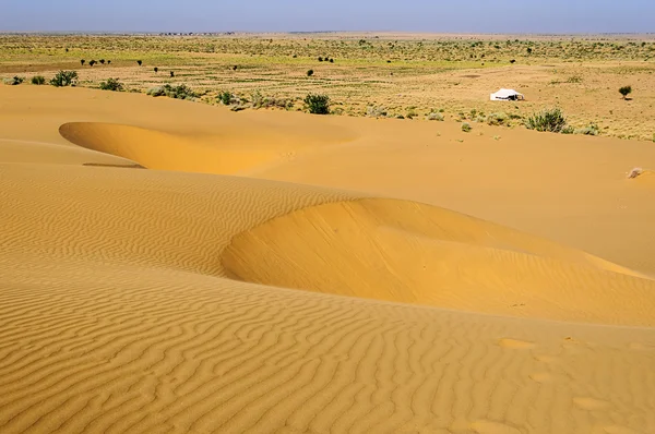 Sand dunes, white tent, SAM dunes of Thar Desert of India with c