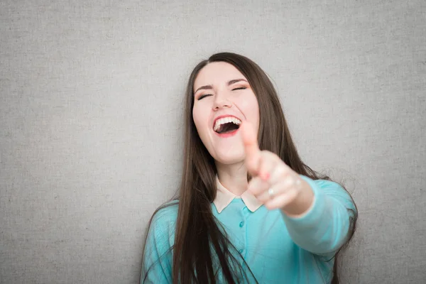 Woman pointing on camera