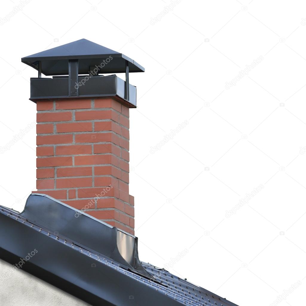 Ladrillo rojo chimenea, textura de techo de azulejo de acero gris ... Chimeneas de ladrillo