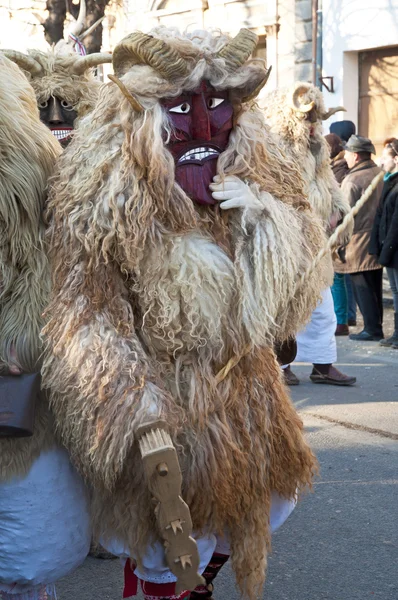 Unidentified people in mask at the Mohacsi Busojaras carnival