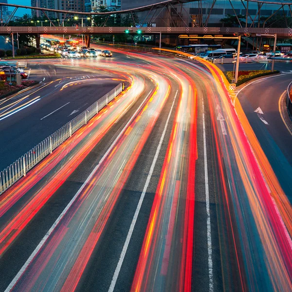 The car light trails in the city