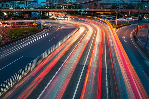 The car light trails in the city