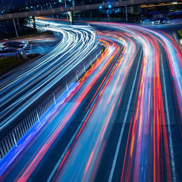 The car light trails in the city