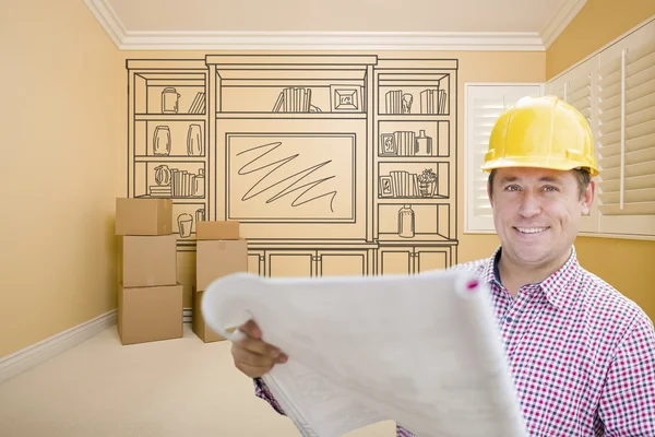 Male Construction Worker In Room With Drawing of Entertainment U