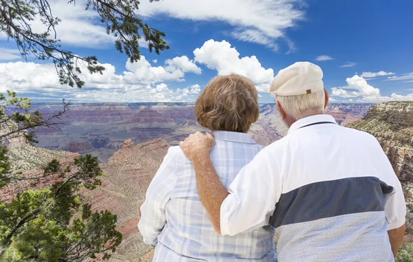 Happy Senior Couple Looking Out Over The Grand Canyon