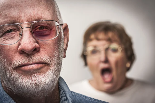 Battered and Scared Man with Screaming Woman Behind