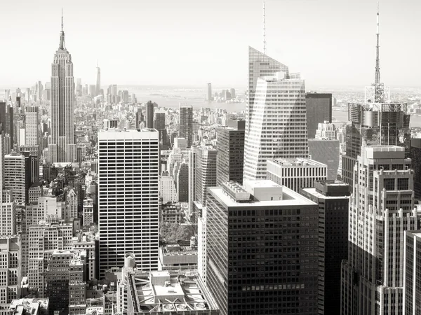 Black and white view of skyscrapers in New York