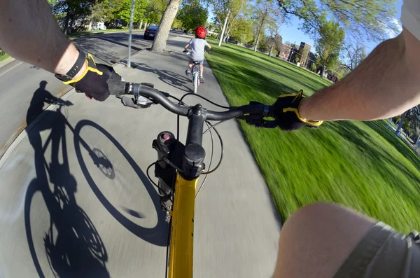Riding Bike in Park with Kids POV Fisheye