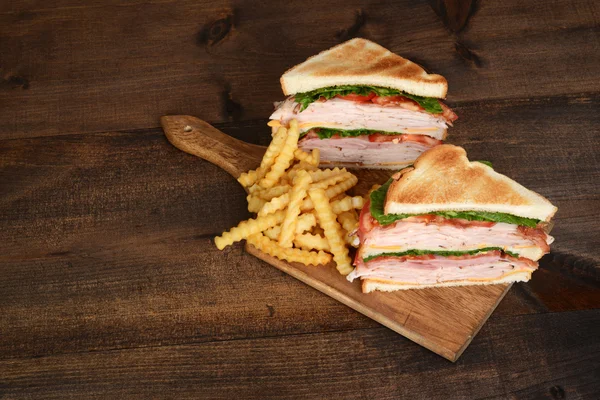 Top view toasted chicken club sandwich